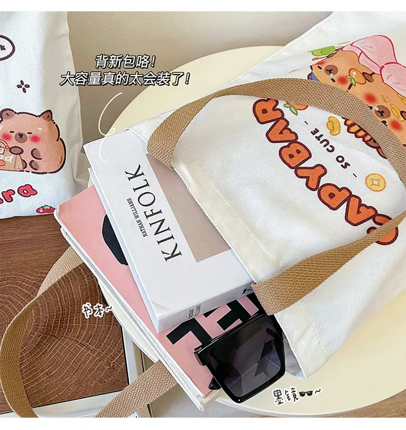 Capybara Cartoon Canvas Shoulder Bag Large Capacity — feature 10