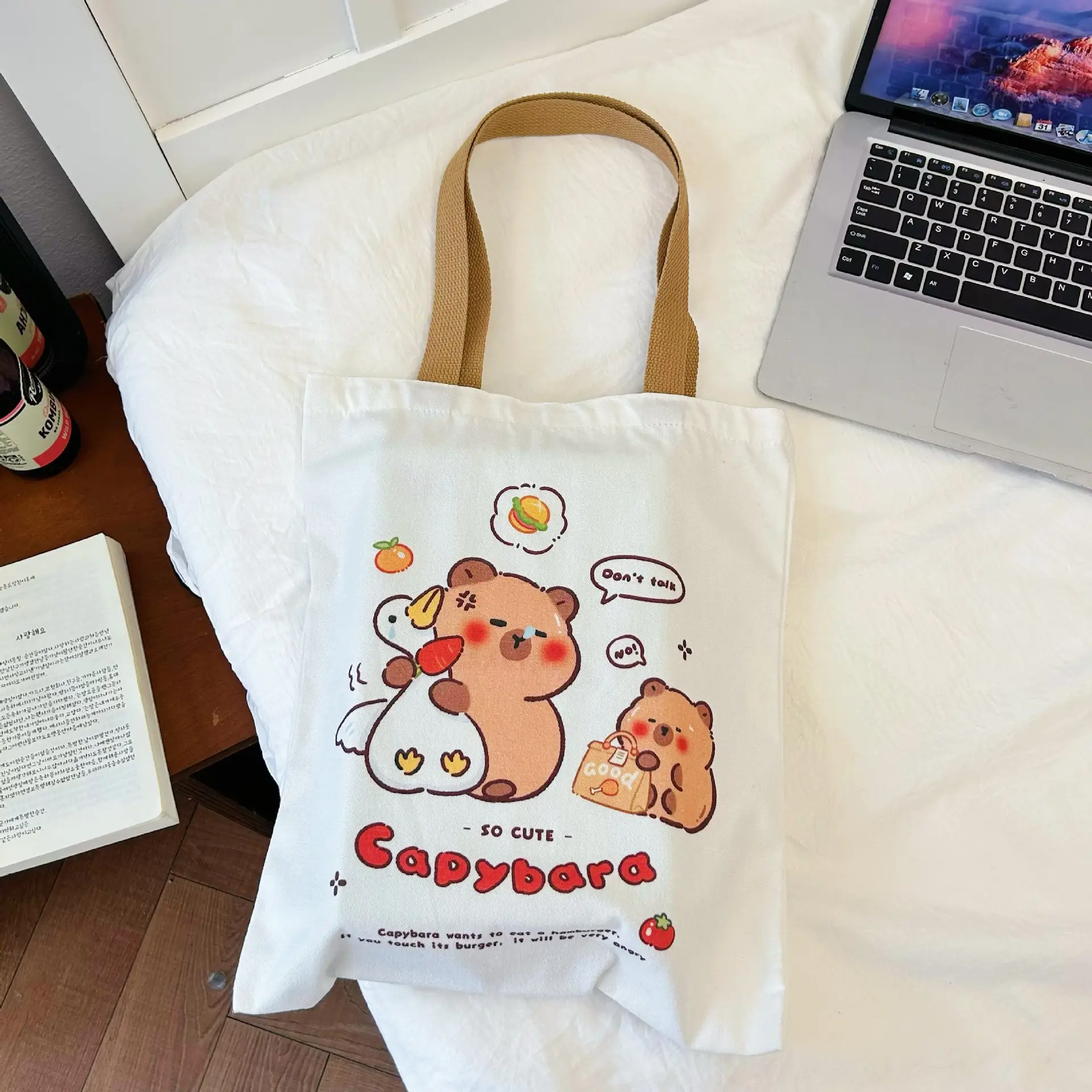 Capybara Cartoon Canvas Shoulder Bag Large Capacity - Image 2