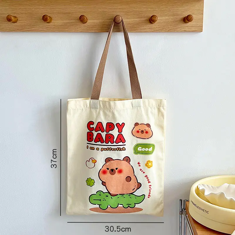 Capybara Cartoon Canvas Shoulder Bag Large Capacity - Image 3