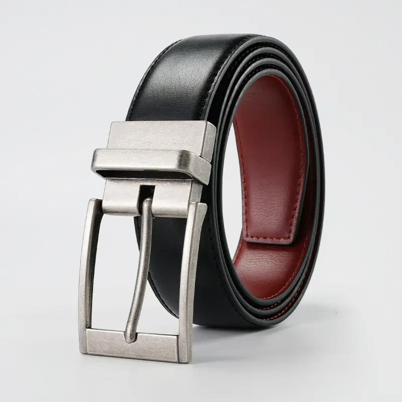 Men's Rotatable Pin Buckle Belt Red Black - Image 2