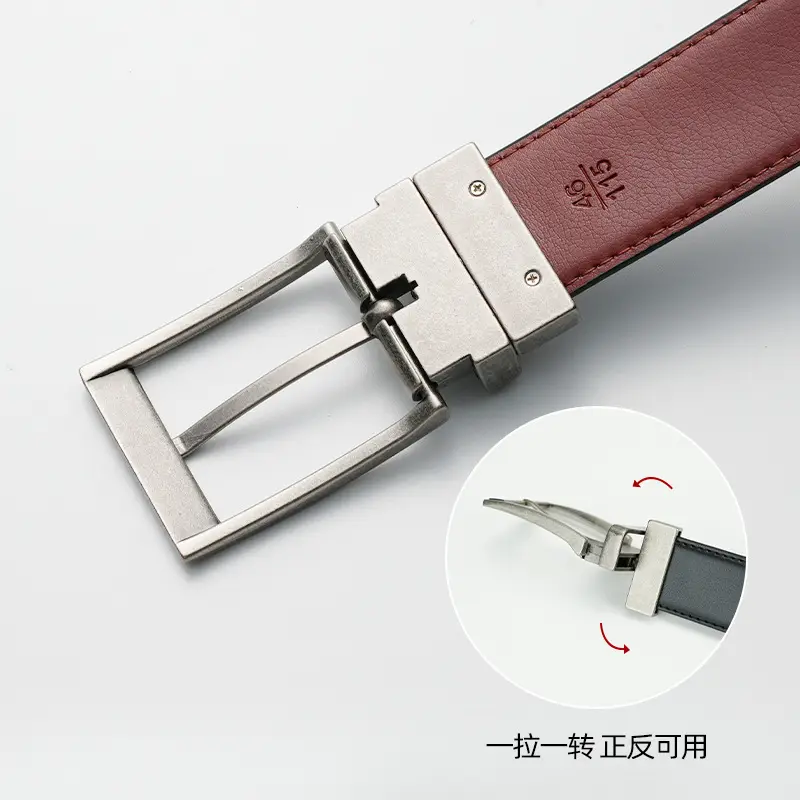 Men's Rotatable Pin Buckle Belt Red Black - Image 3