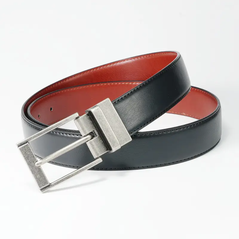 Men's Rotatable Pin Buckle Belt Red Black - Image 4