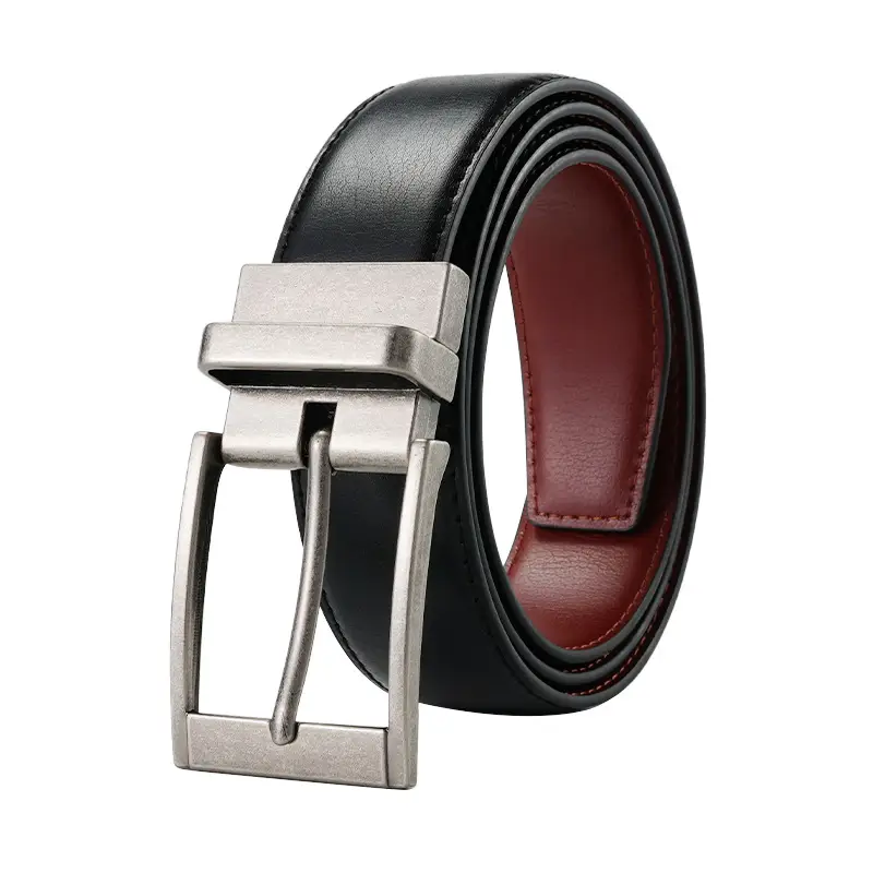 Men's Rotatable Pin Buckle Belt Red Black - Image 6