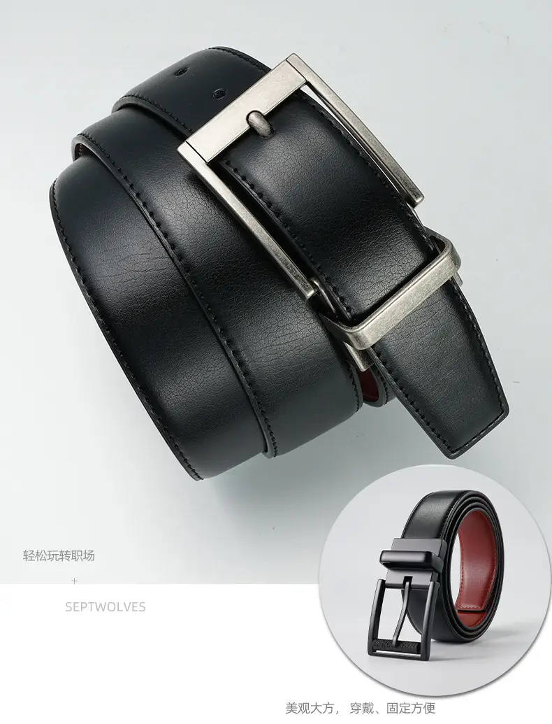 Men's Rotatable Pin Buckle Belt Red Black — feature 5