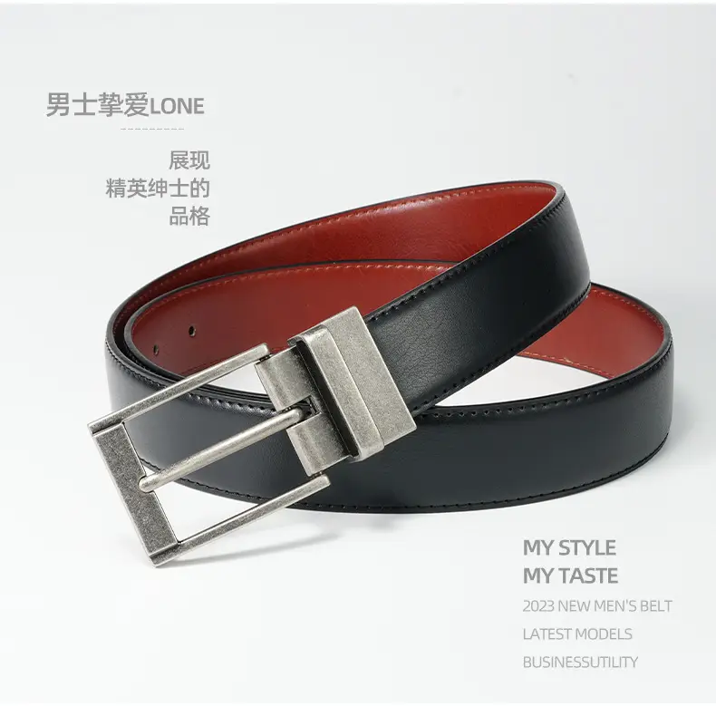 Men's Rotatable Pin Buckle Belt Red Black — feature 6