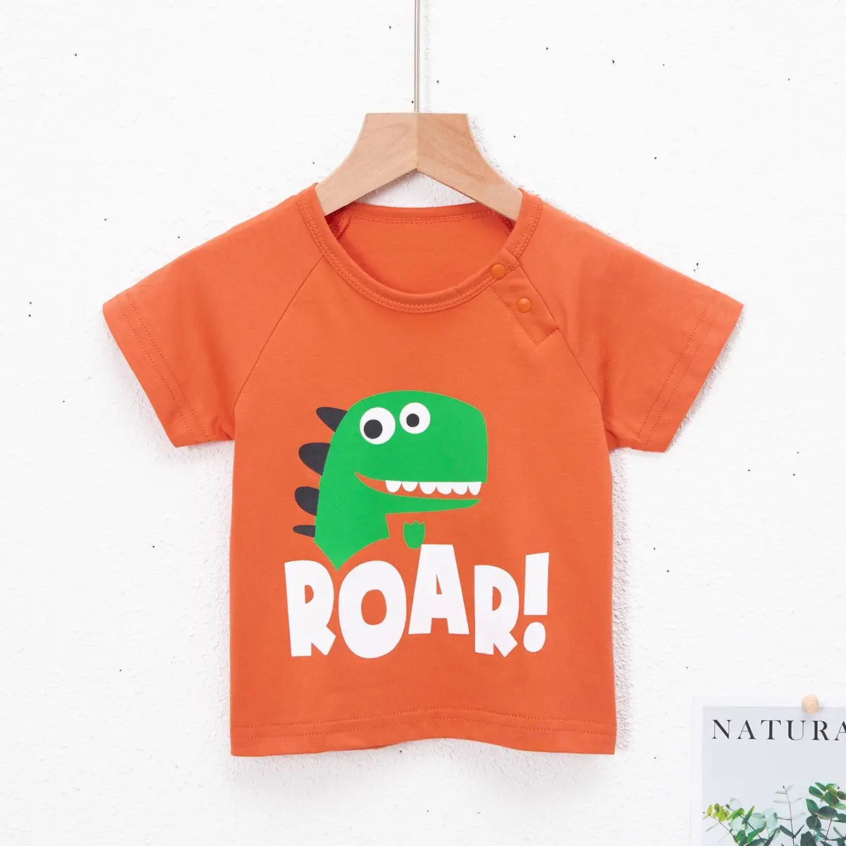 Dudu Kids Short Sleeve T-Shirt Cream Green Dinosaur Print - Image 18