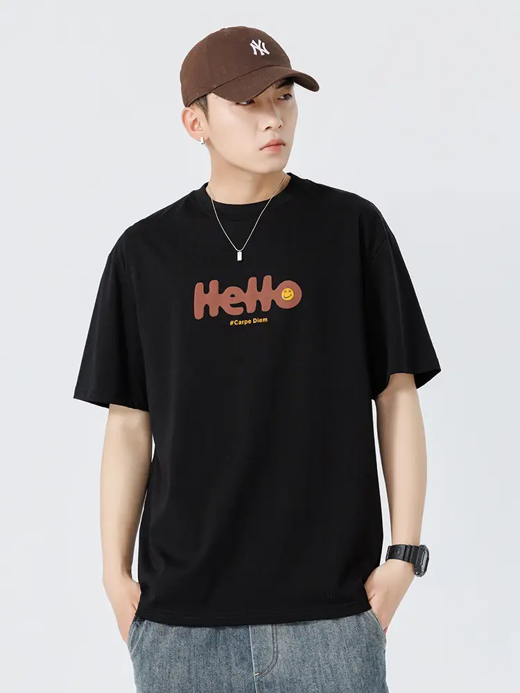 Men Japanese Printed Foam T-Shirt Black Summer - Image 5