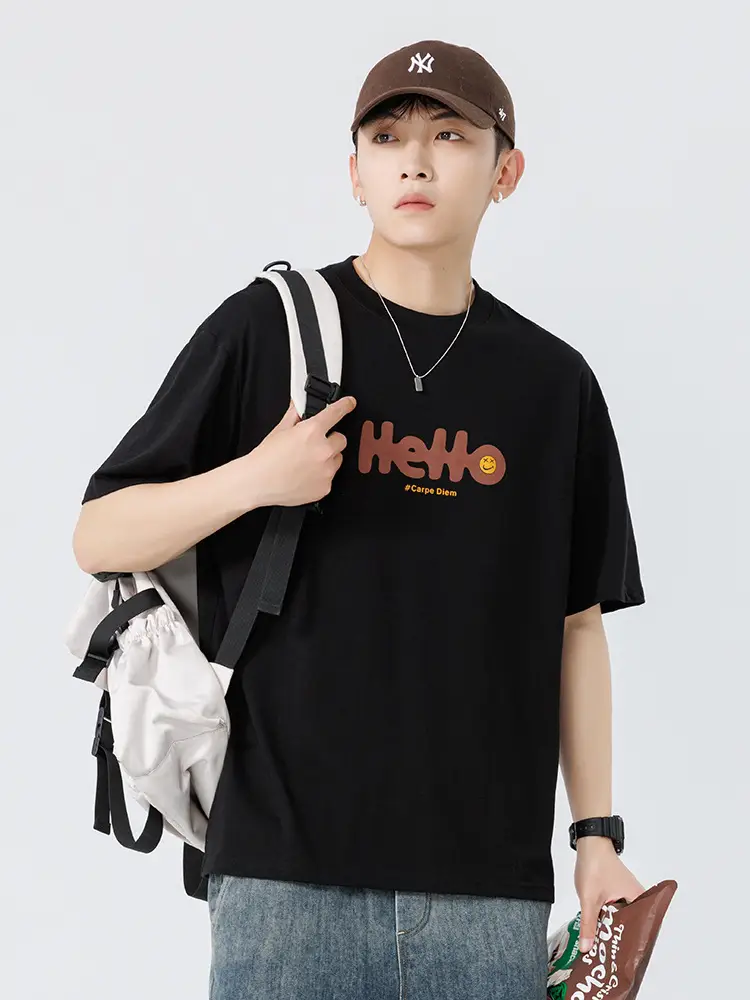 Men Japanese Printed Foam T-Shirt Black Summer - Image 8