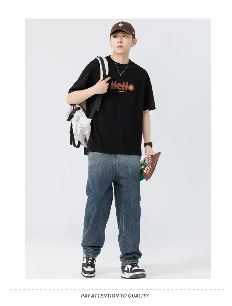 Men Japanese Printed Foam T-Shirt Black Summer — feature 23