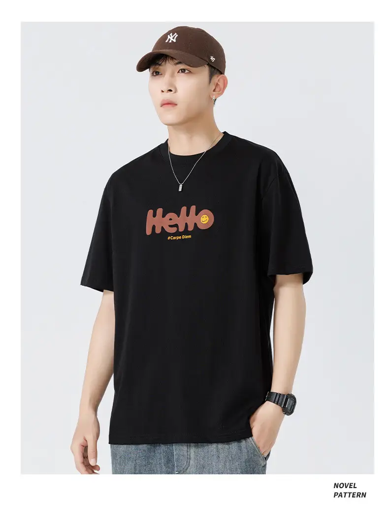 Men Japanese Printed Foam T-Shirt Black Summer — feature 24