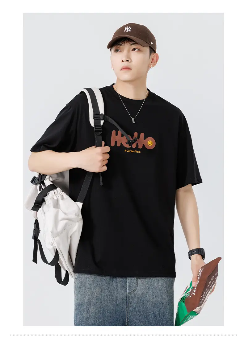 Men Japanese Printed Foam T-Shirt Black Summer — feature 25
