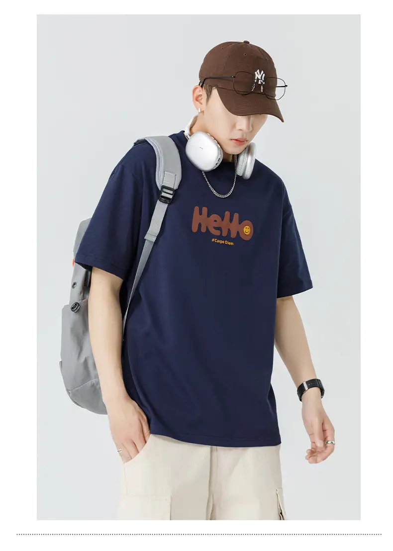 Men Japanese Printed Foam T-Shirt Black Summer — feature 29