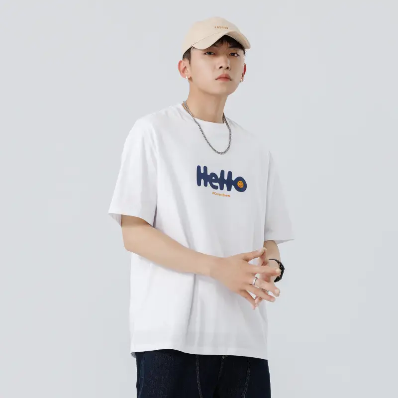 Men Japanese Printed Foam T-Shirt Black Summer - Image 2