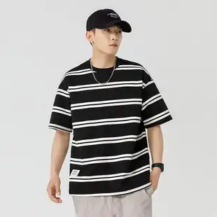 Men Striped T-Shirt Brown Grey Casual Summer — feature 13