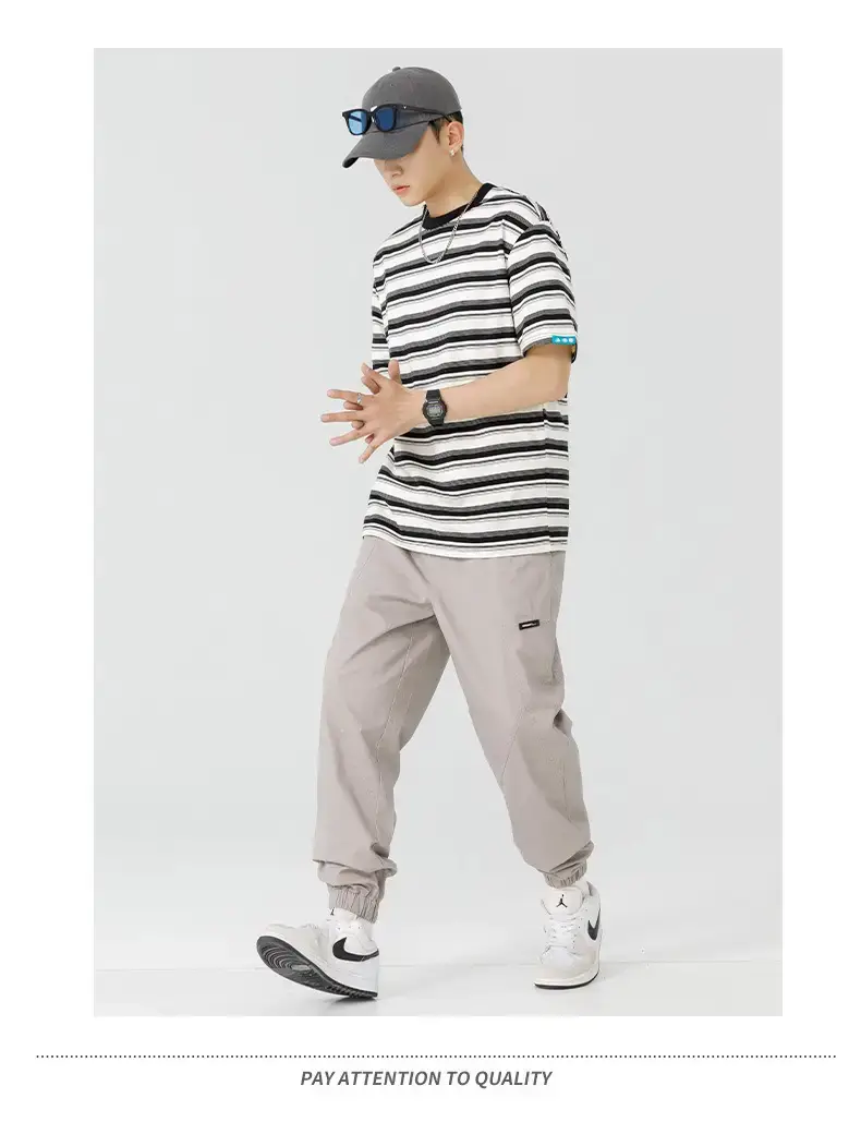 Men Striped T-Shirt Brown Grey Casual Summer — feature 27