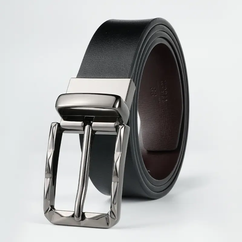 Men's Black Rotatable Buckle Belt with Stainless Steel Fastener - Image 2