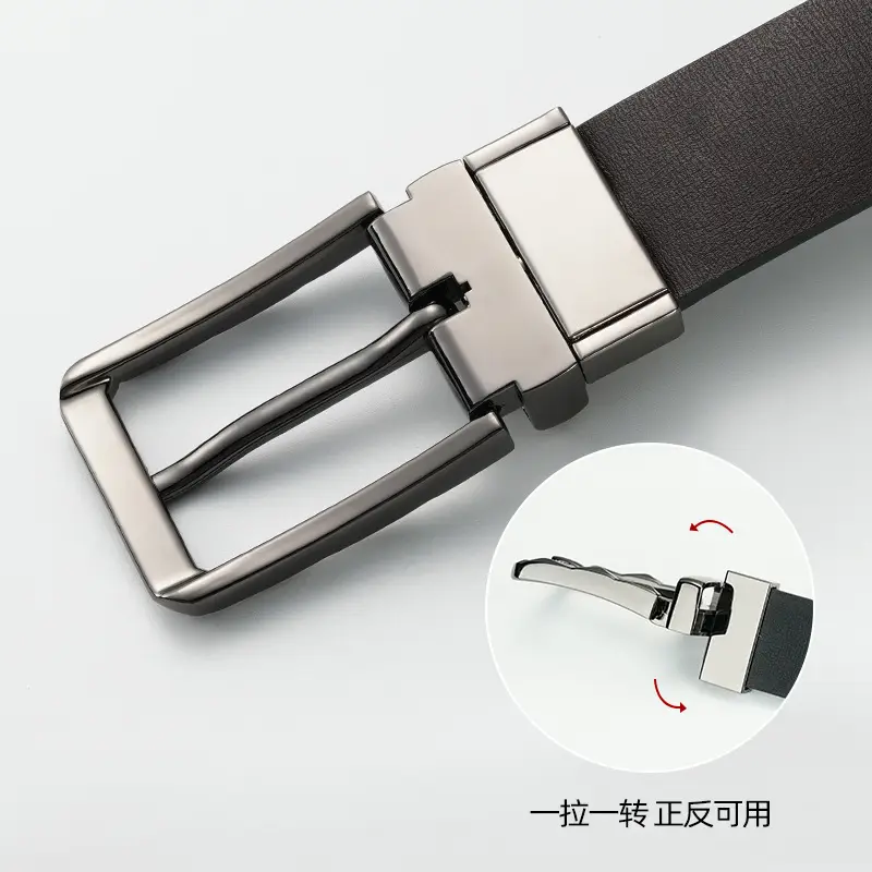 Men's Black Rotatable Buckle Belt with Stainless Steel Fastener - Image 3