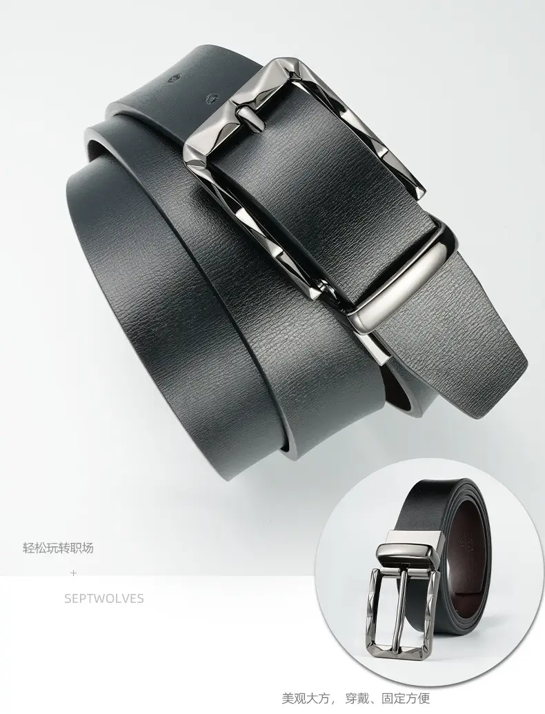 Men's Black Rotatable Buckle Belt with Stainless Steel Fastener — feature 5