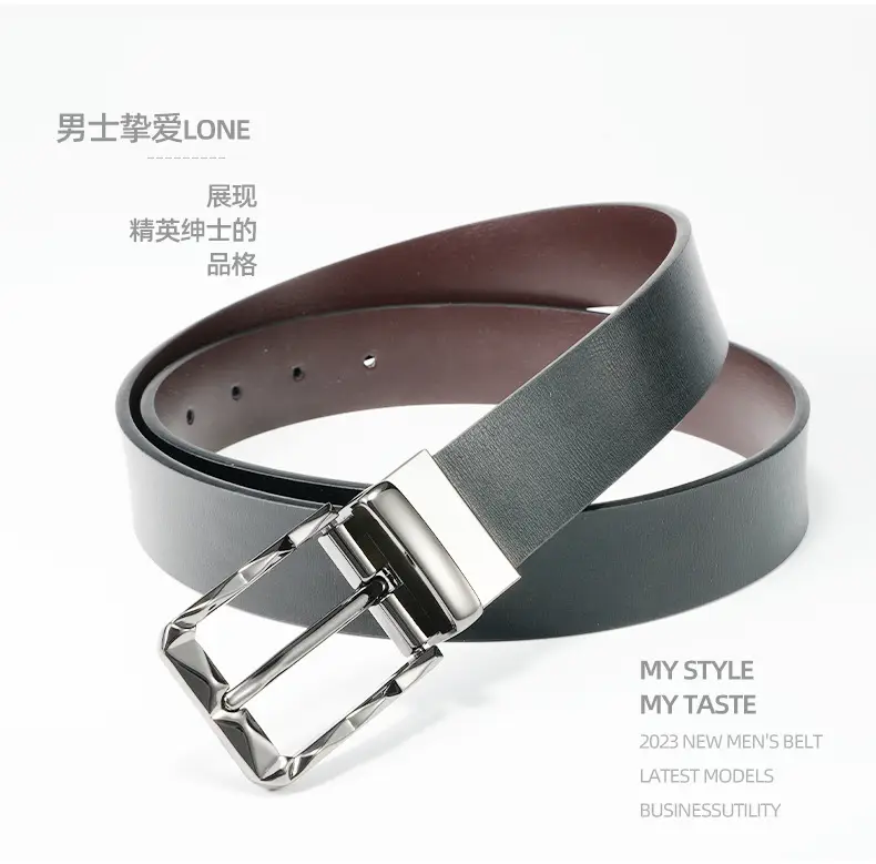 Men's Black Rotatable Buckle Belt with Stainless Steel Fastener — feature 6