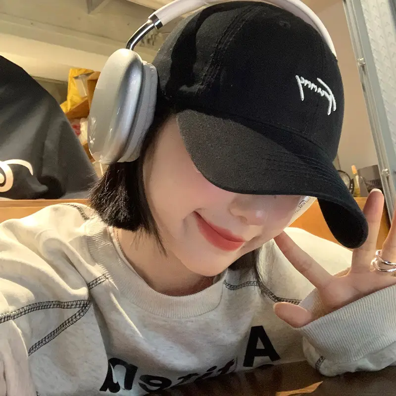 Women Black Letter Cap Korean Style Wide Brim Hat