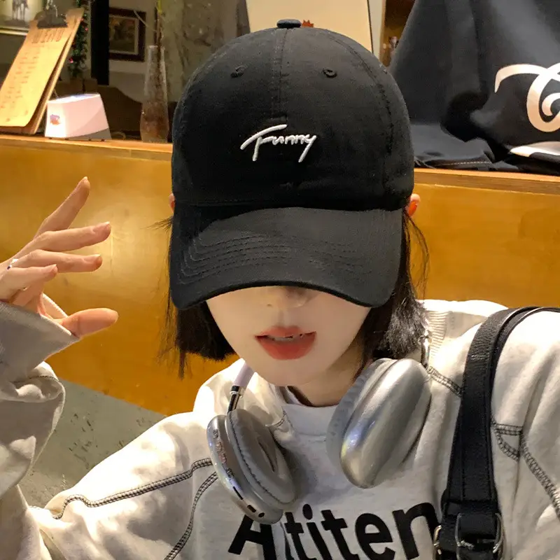 Women Black Letter Cap Korean Style Wide Brim Hat