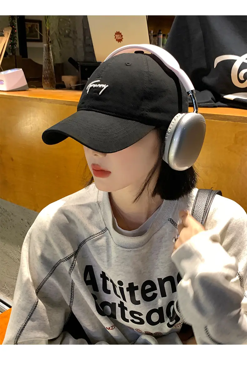 Women Black Letter Cap Korean Style Wide Brim Hat — feature 6