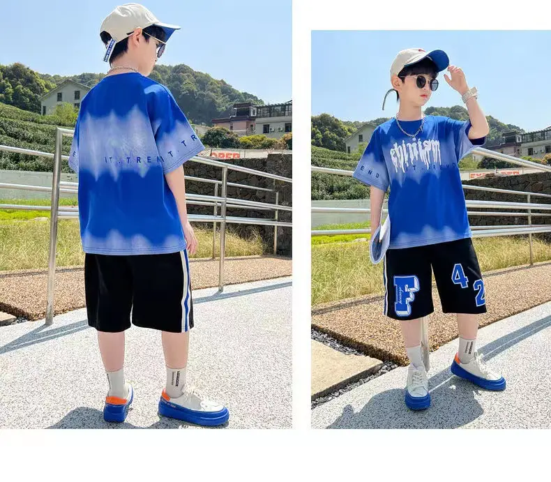 Boys Tie-Dye Summer Suit Blue Medium to XL 2024 — feature 7