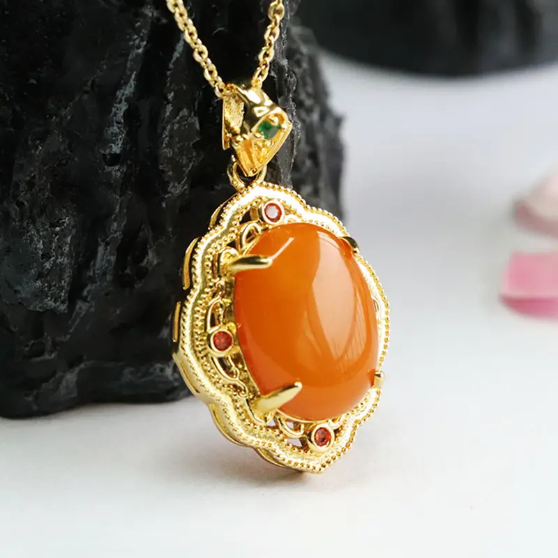 Guan Yu Natural Amber Pendant Full Honey Old Beeswax Necklace - Image 4