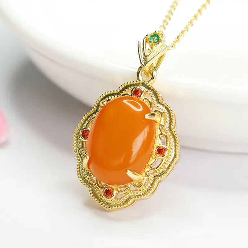 Guan Yu Natural Amber Pendant Full Honey Old Beeswax Necklace - Image 5