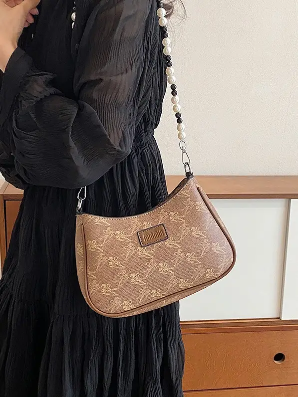 2025 Sanfu Pain Bag Pearl National Print Shoulder Crossbody