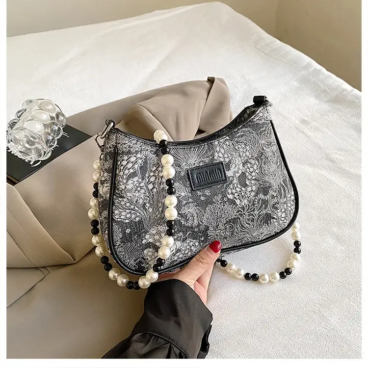 2025 Sanfu Pain Bag Pearl National Print Shoulder Crossbody — feature 12
