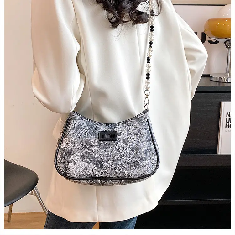 2025 Sanfu Pain Bag Pearl National Print Shoulder Crossbody