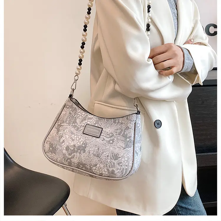 2025 Sanfu Pain Bag Pearl National Print Shoulder Crossbody