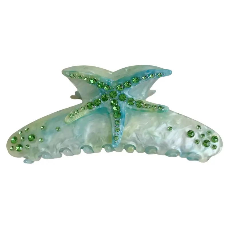 Oversized Diamond Starfish Hair Clips Green Pink