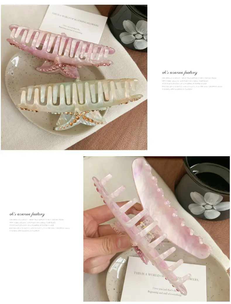 Oversized Diamond Starfish Hair Clips Green Pink — feature 10