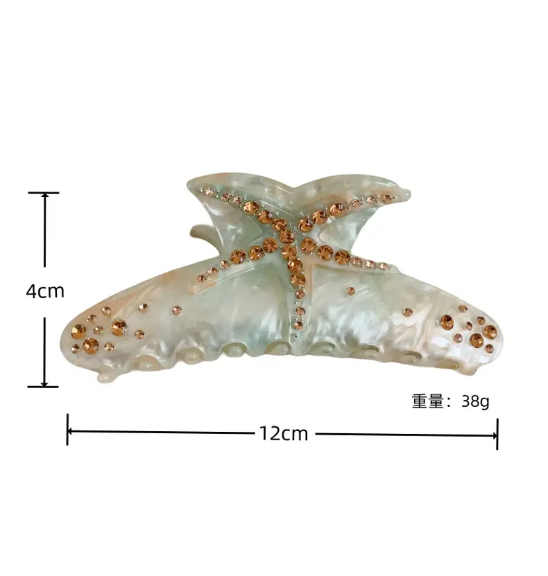 Oversized Diamond Starfish Hair Clips Green Pink — feature 5