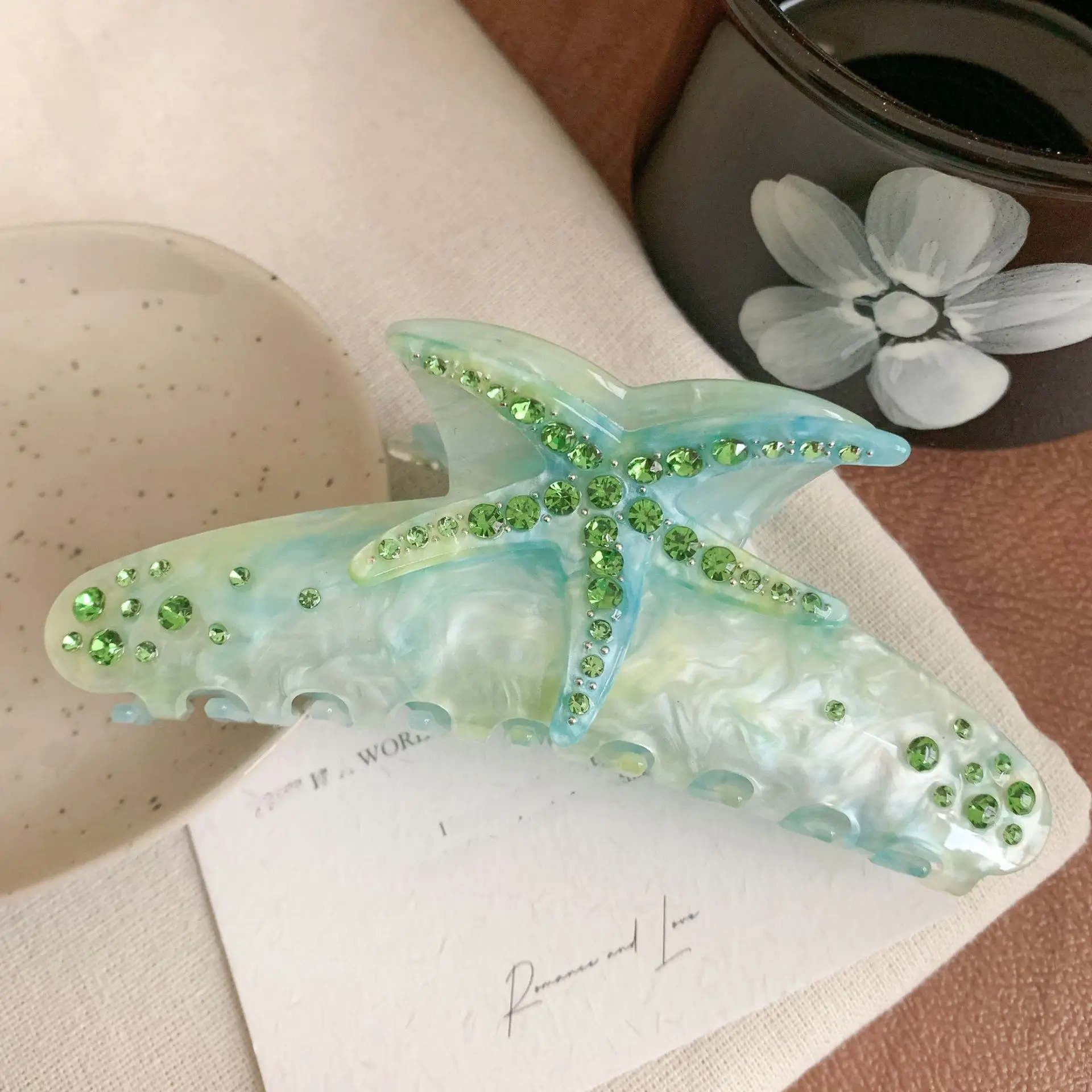 Oversized Diamond Starfish Hair Clips Green Pink