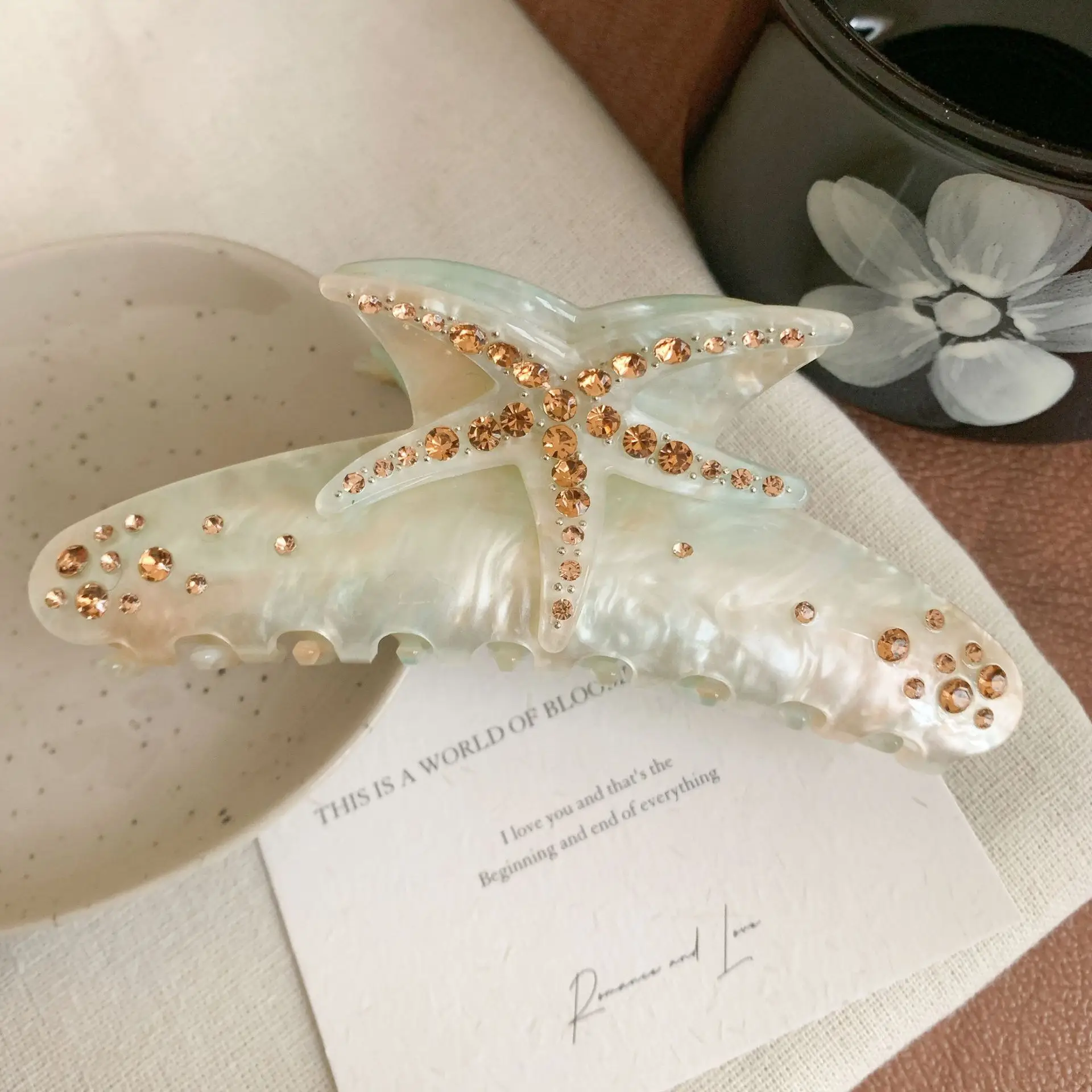 Oversized Diamond Starfish Hair Clips Green Pink