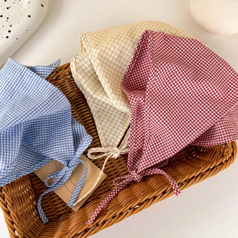 French Pastoral Plaid Turban Scarf Women's Hair Tie - Image 6
