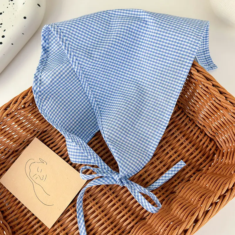 French Pastoral Plaid Turban Scarf Women's Hair Tie - Image 2