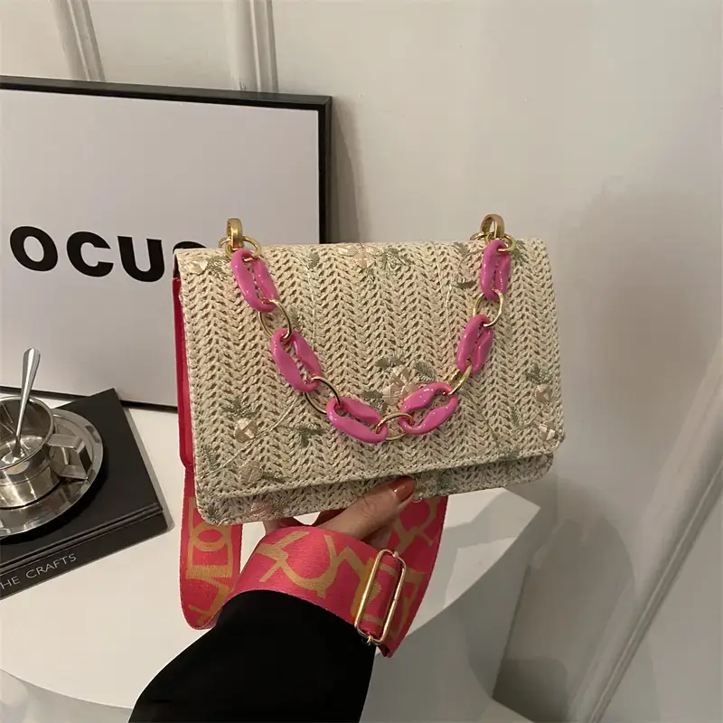 Korean Style Woven Chain Shoulder Bag Red Orange - Image 7