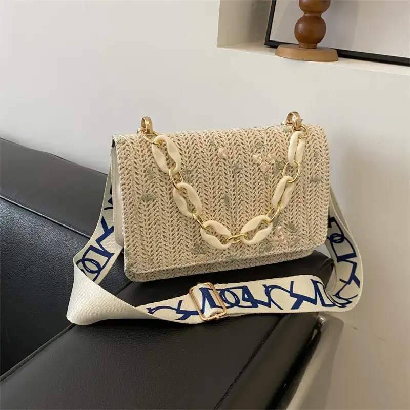 Korean Style Woven Chain Shoulder Bag Red Orange - Image 9