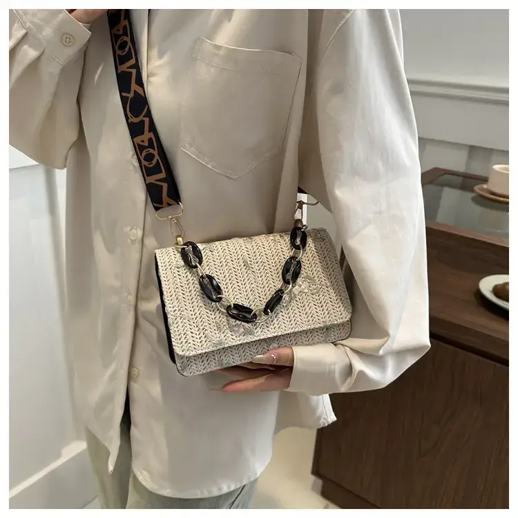 Korean Style Woven Chain Shoulder Bag Red Orange — feature 10