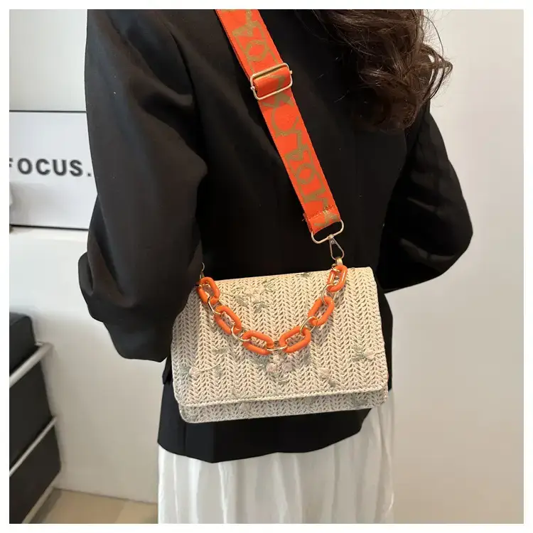 Korean Style Woven Chain Shoulder Bag Red Orange — feature 11