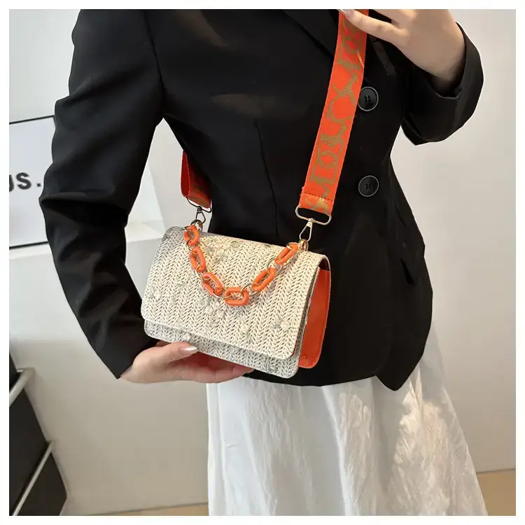 Korean Style Woven Chain Shoulder Bag Red Orange — feature 12