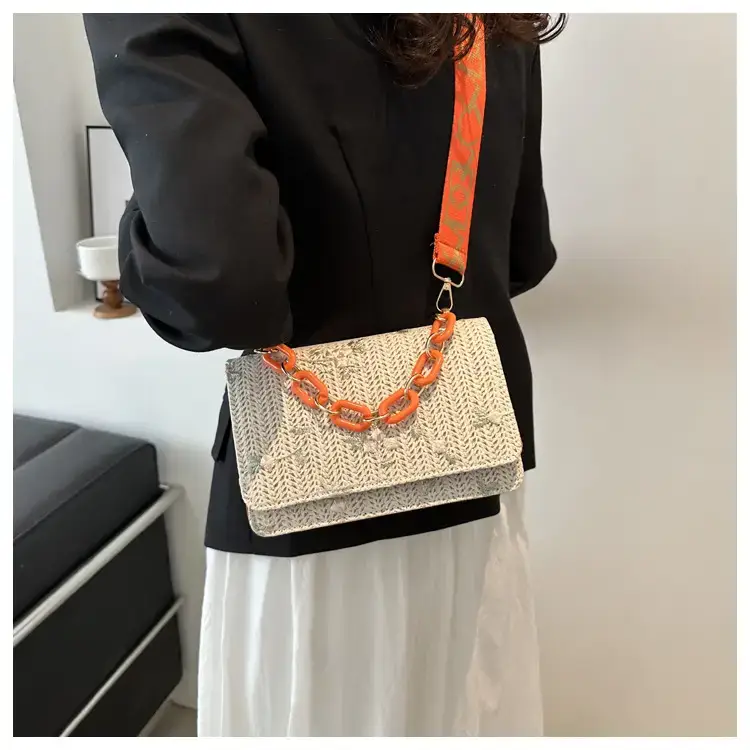 Korean Style Woven Chain Shoulder Bag Red Orange — feature 13