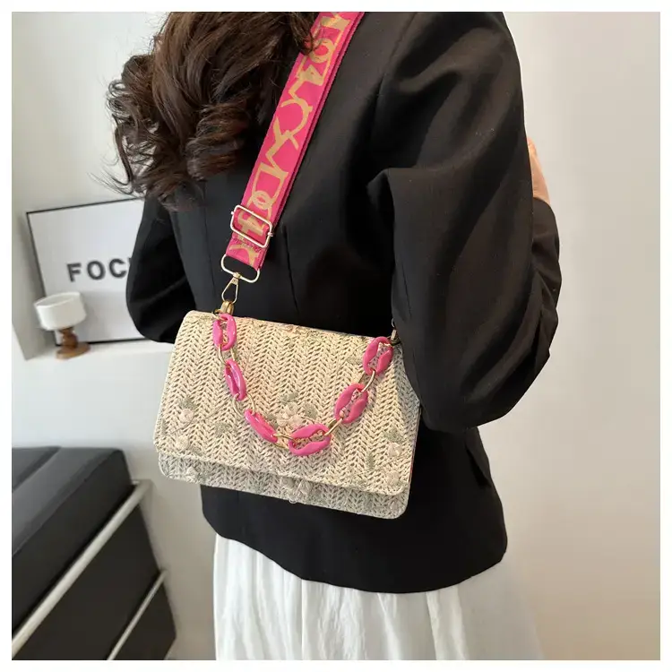 Korean Style Woven Chain Shoulder Bag Red Orange — feature 14
