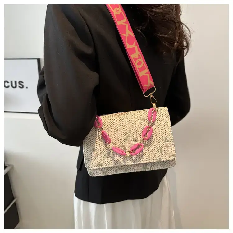 Korean Style Woven Chain Shoulder Bag Red Orange — feature 15