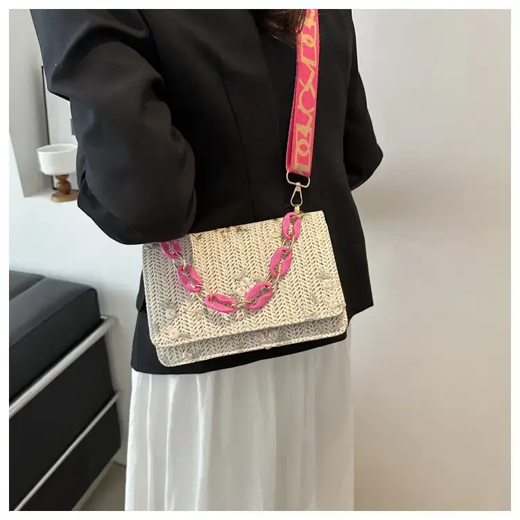 Korean Style Woven Chain Shoulder Bag Red Orange — feature 16