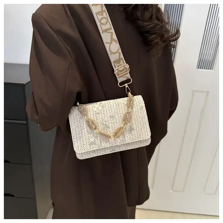 Korean Style Woven Chain Shoulder Bag Red Orange — feature 20